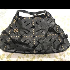 Leather tote bag studded cut out by Audrey Brooke